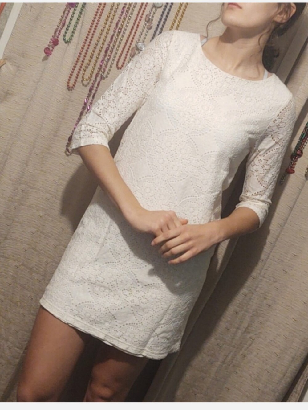 Everly Cream Lace Mini Dress Small Long Sleeve